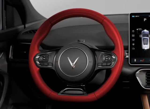 VinFast VF 8 heated steering wheel in red leather